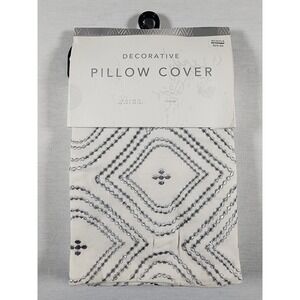 Bed‎ Bath & Beyond Abanico Silver Geometric Embroidered Pillow Cover 20x20 Cream